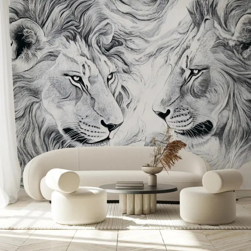 Retour Gratuit Fotobehang - Getekende leeuwenkoppen