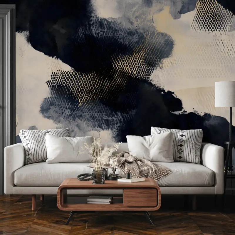 Réduction Fotobehang - Zwart-wit abstractie met patroon