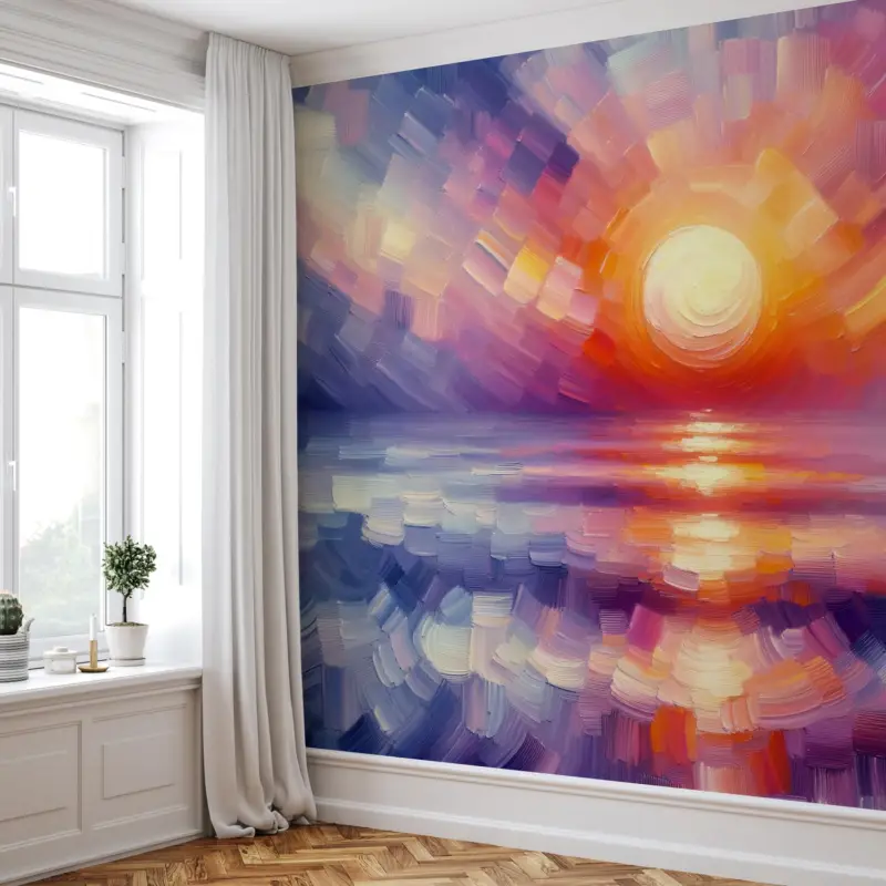 Soldes Fotobehang - Kleurrijke kunstzinnige zonsondergang
