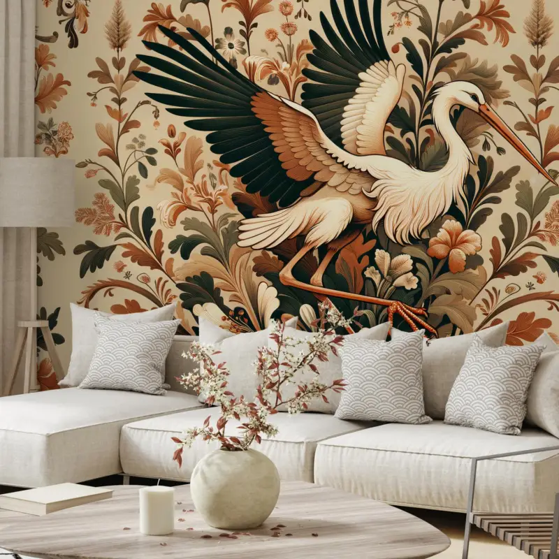Solde Fotobehang - Ooievaar met patroon