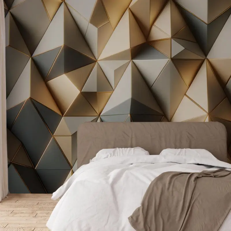 Acheter En Ligne Fotobehang - Beige 3D patroon met goud