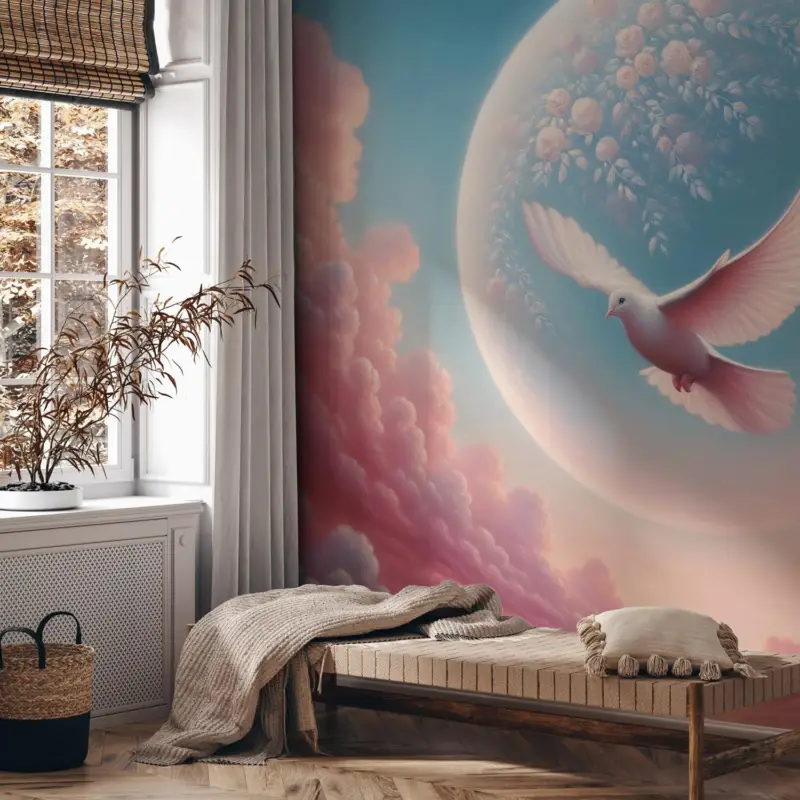 Satisfait Ou Remboursé Fotobehang - Duiven in roze