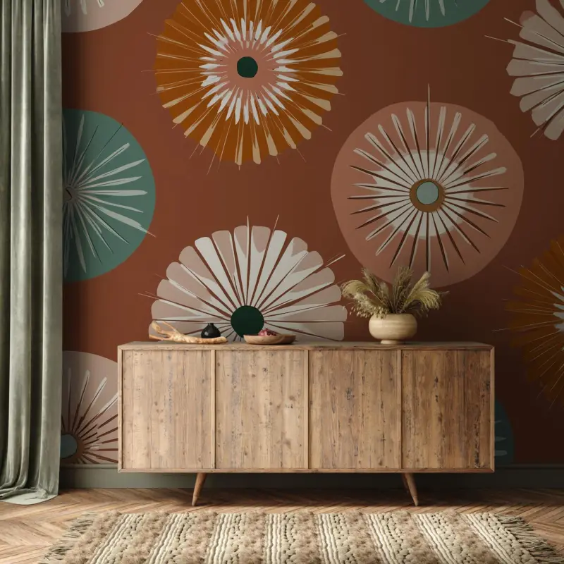 Promotion Saisonnière Fotobehang - Bruine ronde bloemen