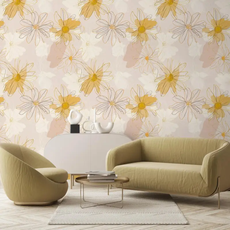 Achat Immédiat Fotobehang - Margrieten in beigetinten