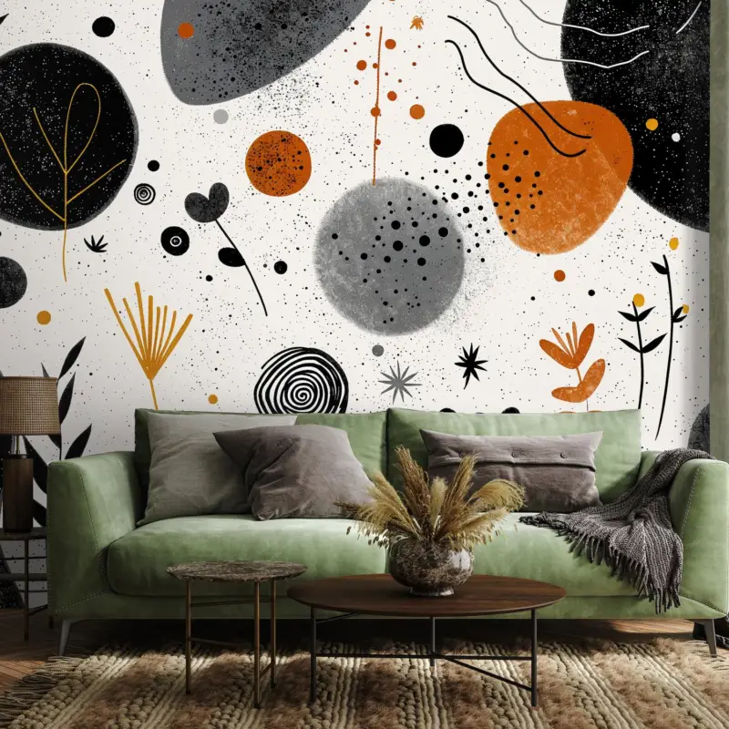 Usine Directe Fotobehang - Designabstractie met cirkels en bladeren