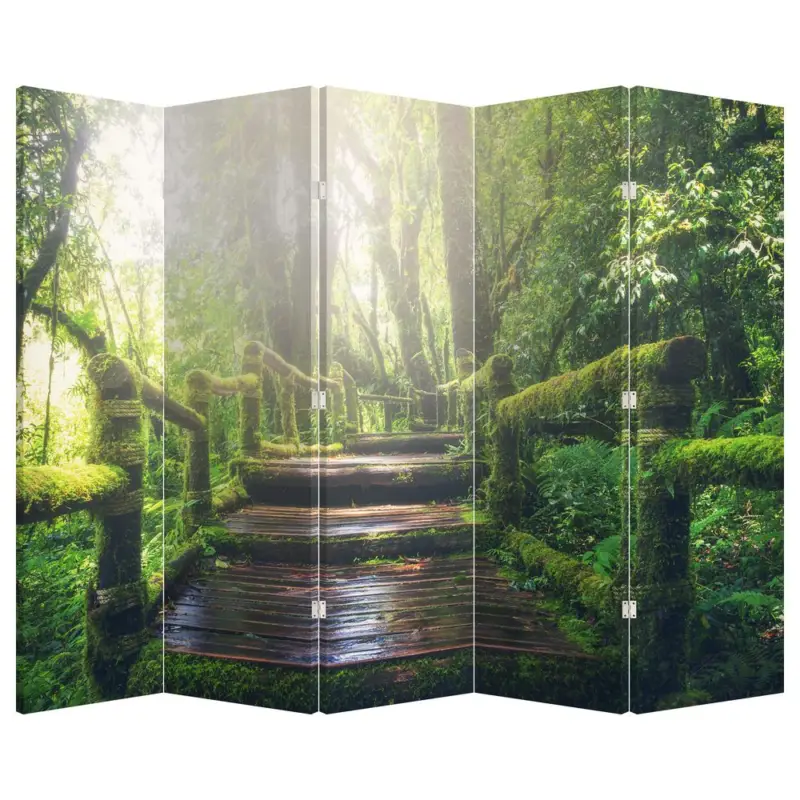 Prix Promo Kamerscherm - Houten trap in een bos