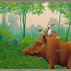 Zwijn in bos - opgespannen-en-ingelijst Populaire