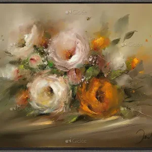 Wit en oranje - opgespannen-en-ingelijst Vente Flash