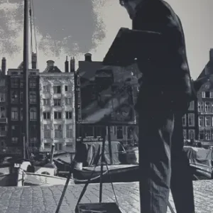 1946 De schilder Marinus Daniël Reiman, op het Damrak Offre Limitée