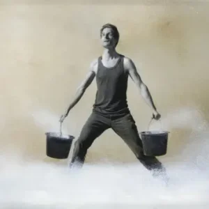 Man met twee mist emmers Promotion