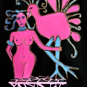 Zonder titel (vrouw+vogel roze) Soldes