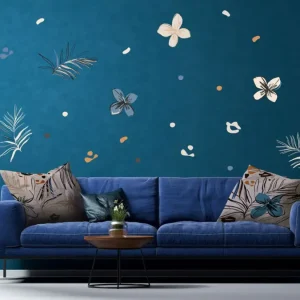 Achat Immédiat Sanders & Sanders muursticker bloemmotief beige, blauw en oranje - 85 x 65 cm - 601352