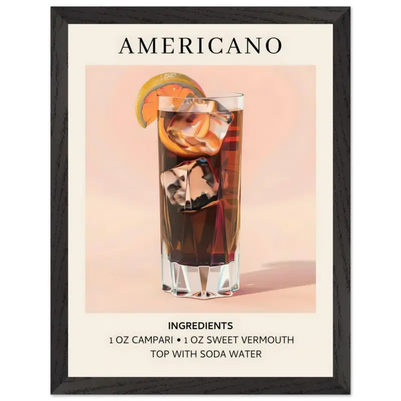 Achat Immédiat Artfulprints Poster met Lijst Americano cocktail - Ingrediënten - 30x40 cm - Roze