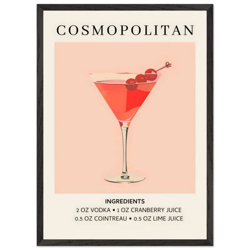 Vente Directe Artfulprints Poster met Lijst Cosmopolitan cocktail - Ingrediënten - 50x70 cm - Roze