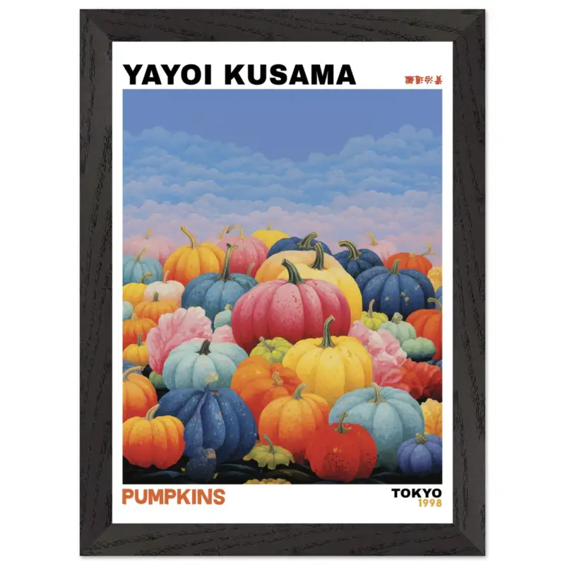 Vente Flash Artfulprints Poster met Lijst Yayoi Kusama - Pumpkins - A4 21x29.7 cm - Meerkleurig