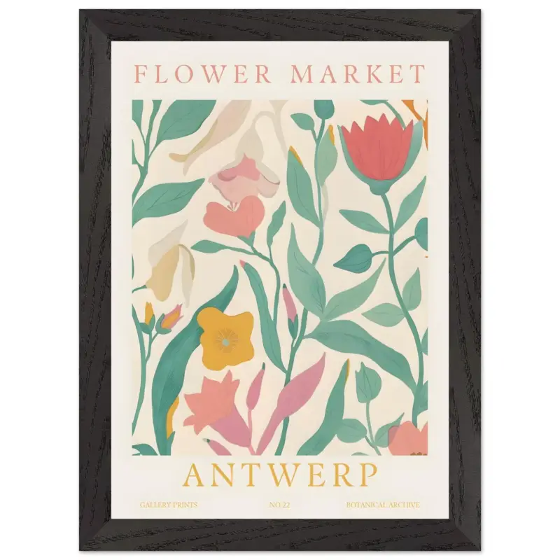 Acheter En Ligne Artfulprints Poster met Lijst Flower market - Antwerp - A4 21x29.7 cm - Meerkleurig