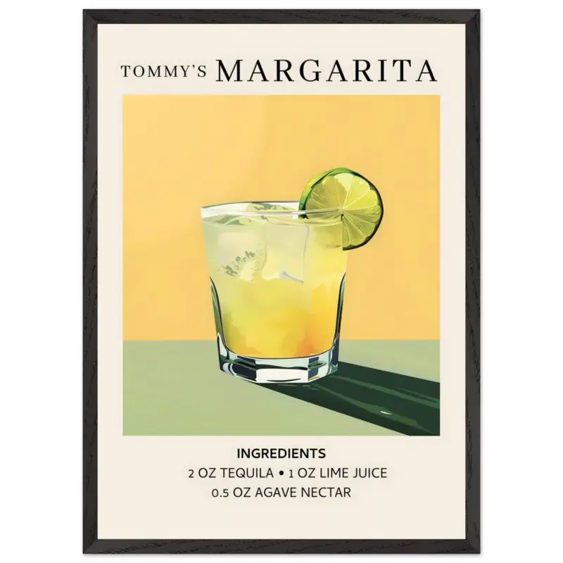 Vente Flash Artfulprints Poster met Lijst Tommy's Margarita cocktail - Ingrediënten - 50x70 cm - Geel