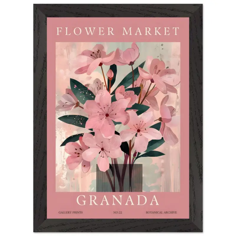 Vente Flash Artfulprints Poster met Lijst Flower market - Granada - A4 21x29.7 cm - Roze