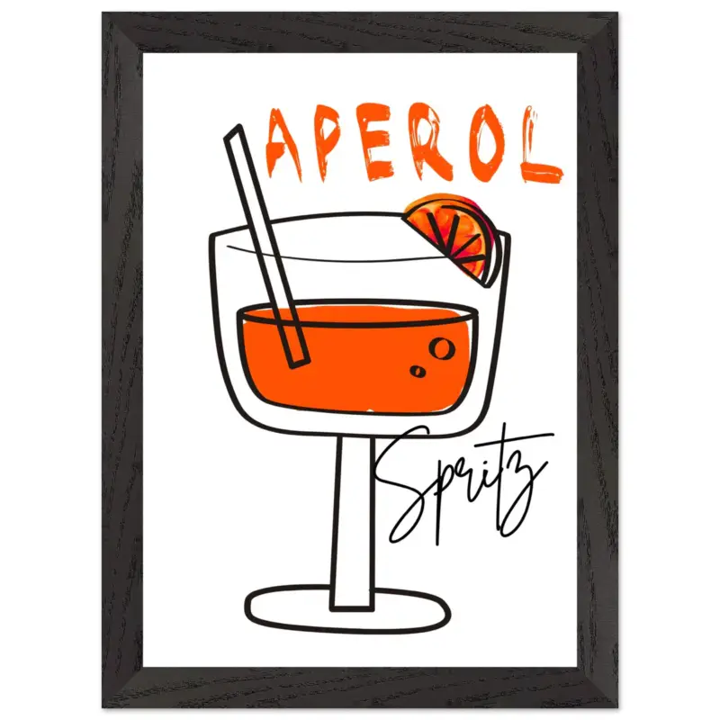 Achat Immédiat Artfulprints Poster met Lijst Aperol Spritz - Minimalistic - A4 21x29.7 cm - Oranje