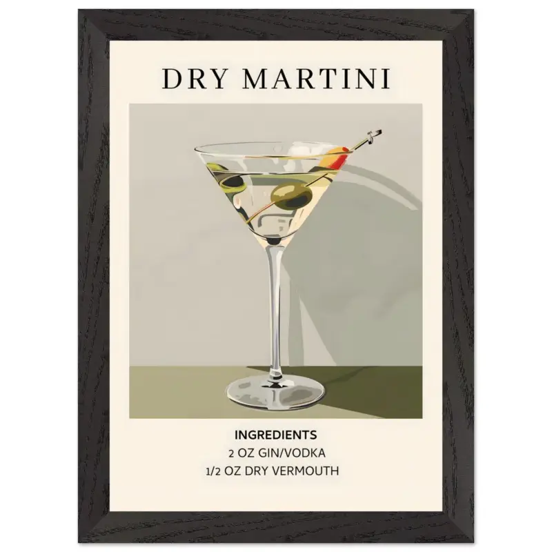 Acheter En Ligne Artfulprints Poster met Lijst Dry Martini cocktail - Ingrediënten - A4 21x29.7 cm - Groen