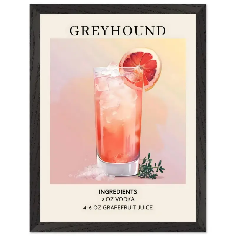 Vente Flash Artfulprints Poster met Lijst Greyhound cocktail - Ingrediënten - 30x40 cm - Roze
