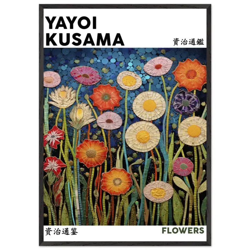 Vente Flash Artfulprints Poster met Lijst Yayoi Kusama - Flowers - 70x100 cm - Meerkleurig