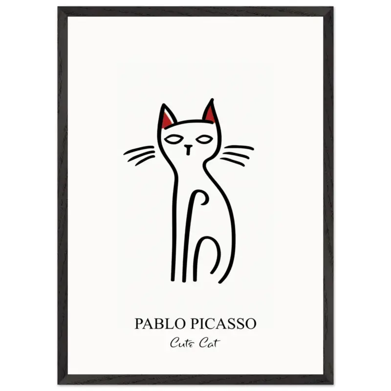 Acheter Direct Artfulprints Poster met Lijst Pablo Picasso - Cute cat - 50x70 cm - Zwart / Wit