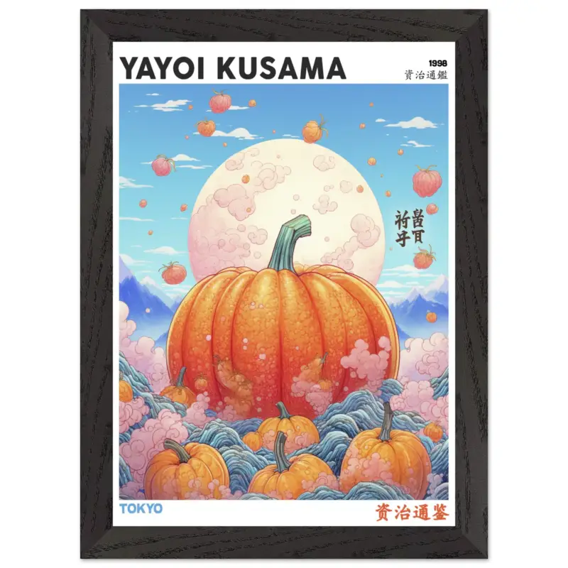 Vente Directe Artfulprints Poster met Lijst Yayoi Kusama - Tokyo pumpkin - A4 21x29.7 cm - Oranje