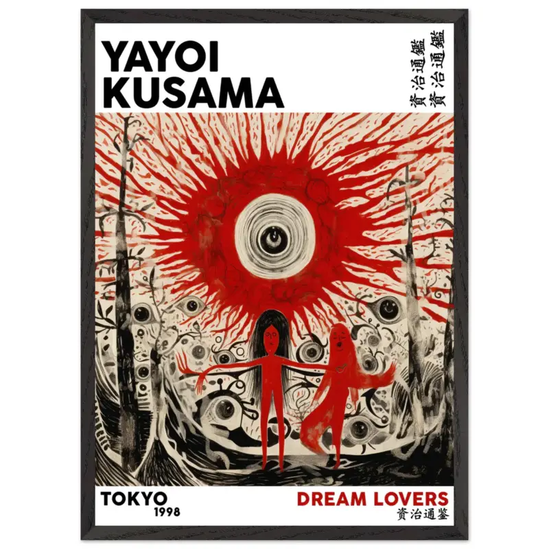 Vente Directe Artfulprints Poster met Lijst Yayoi Kusama - Dream lovers - 50x70 cm - Rood