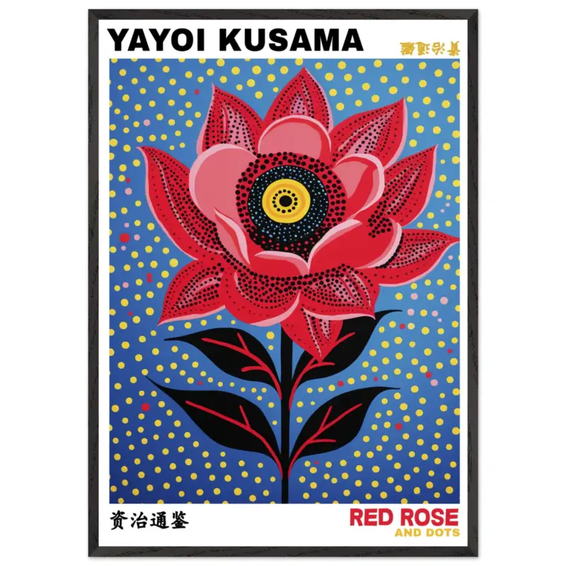 Vente Directe Artfulprints Poster met Lijst Yayoi Kusama - Red rose and dots - 70x100 cm - Blauw