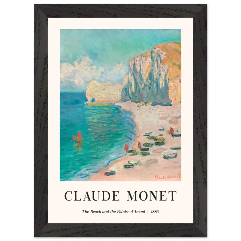 Vente Flash Artfulprints Poster met Lijst Claude Monet - The beach and the falaise d' Amont - A4 21x29.7 cm - Blauw