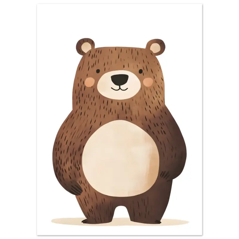 Achat Immédiat Artfulprints Poster Bruine beer staand - 50x70 cm - Bruin