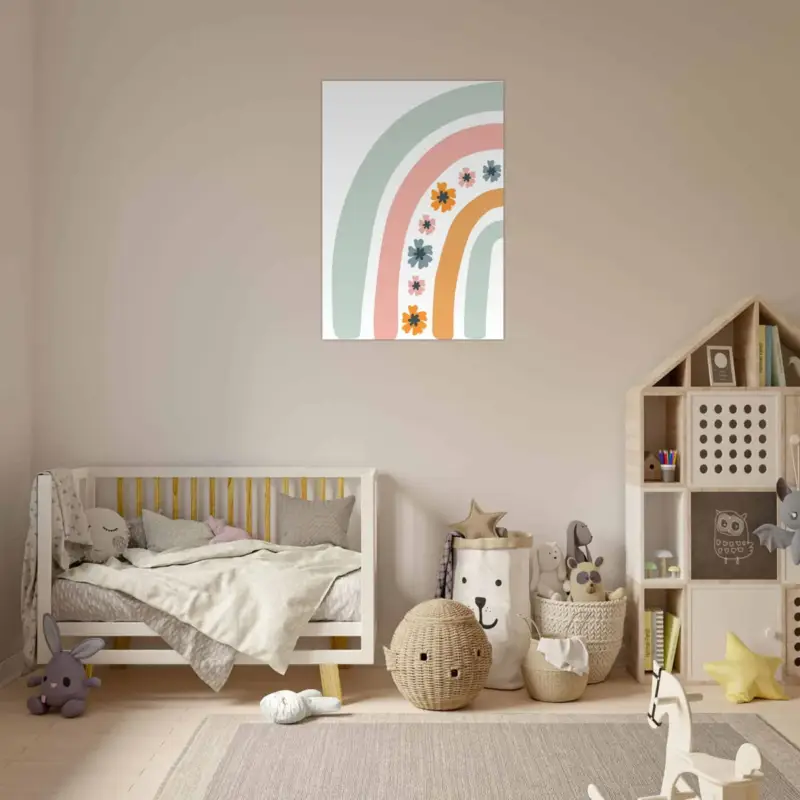 Achat Immédiat Artfulprints Poster Regenboog met bloemen I - 70x100 cm - Meerkleurig