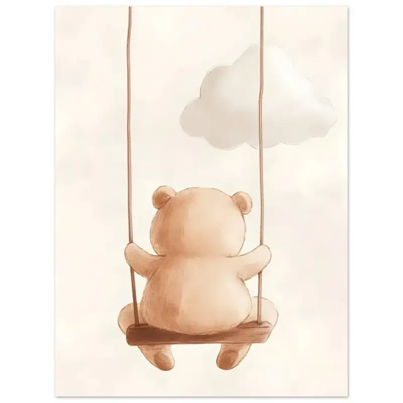 Acheter Direct Artfulprints Poster Schommelende knuffelbeer - 30x40 cm - Bruin