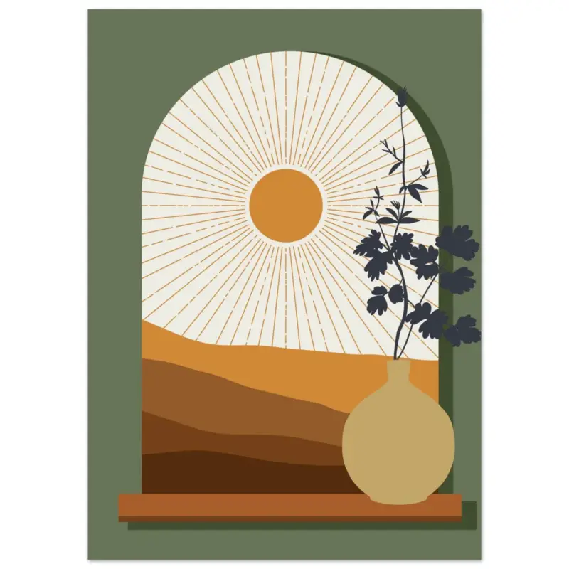 Vente Directe Artfulprints Poster Boho – Sunset window - 50x70 cm - Bruin