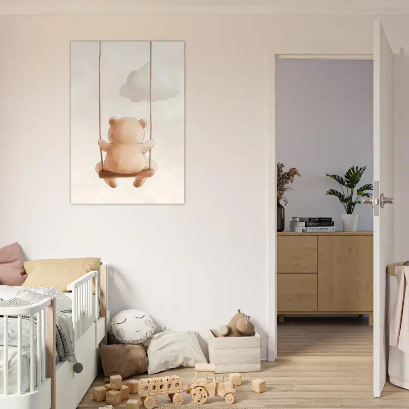 Acheter Direct Artfulprints Poster Schommelende knuffelbeer - 70x100 cm - Bruin