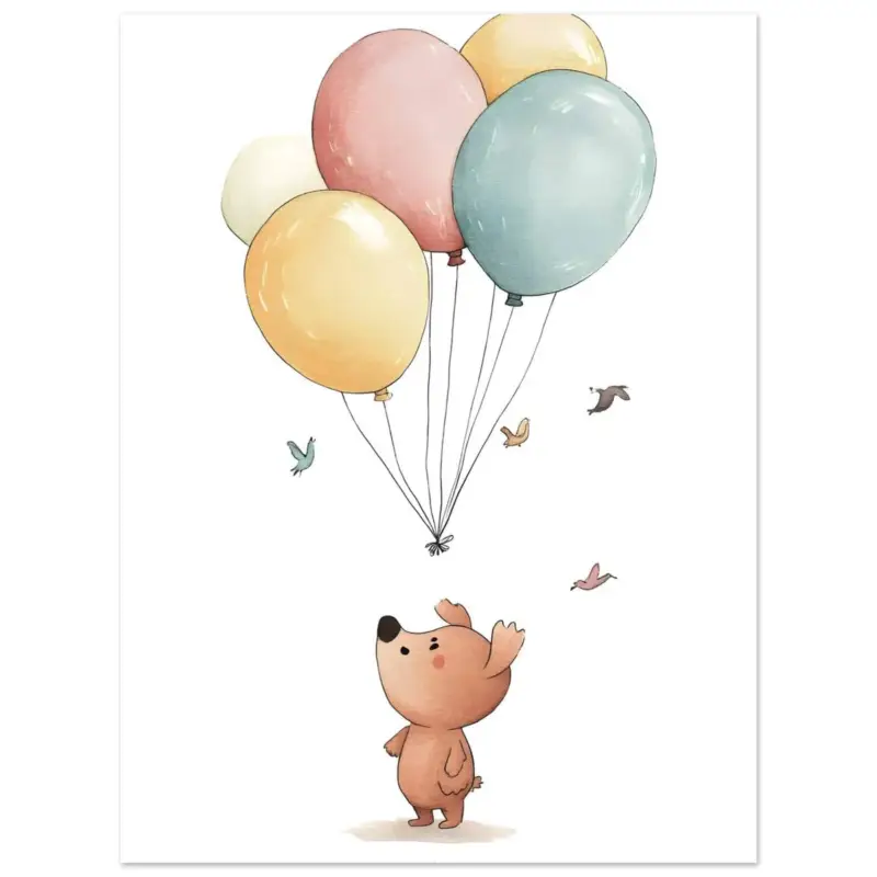 Acheter Direct Artfulprints Poster Beer en ballonnen - 30x40 cm - Meerkleurig