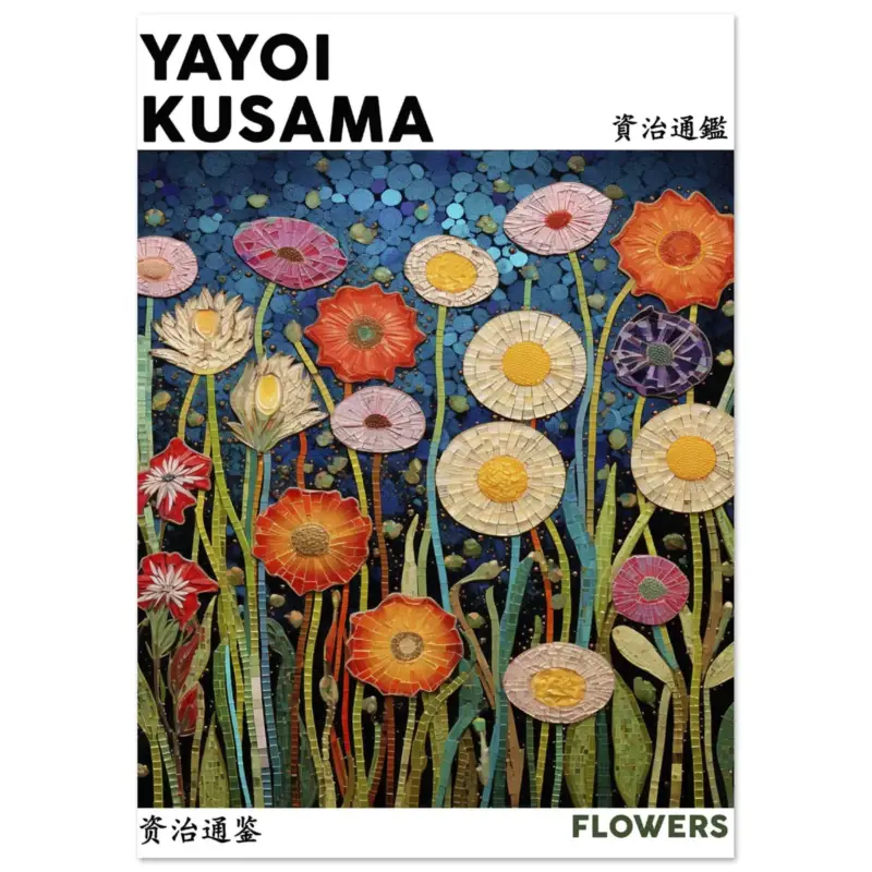 Vente Directe Artfulprints Poster Yayoi Kusama - Flowers - A4 21x29.7 cm - Meerkleurig