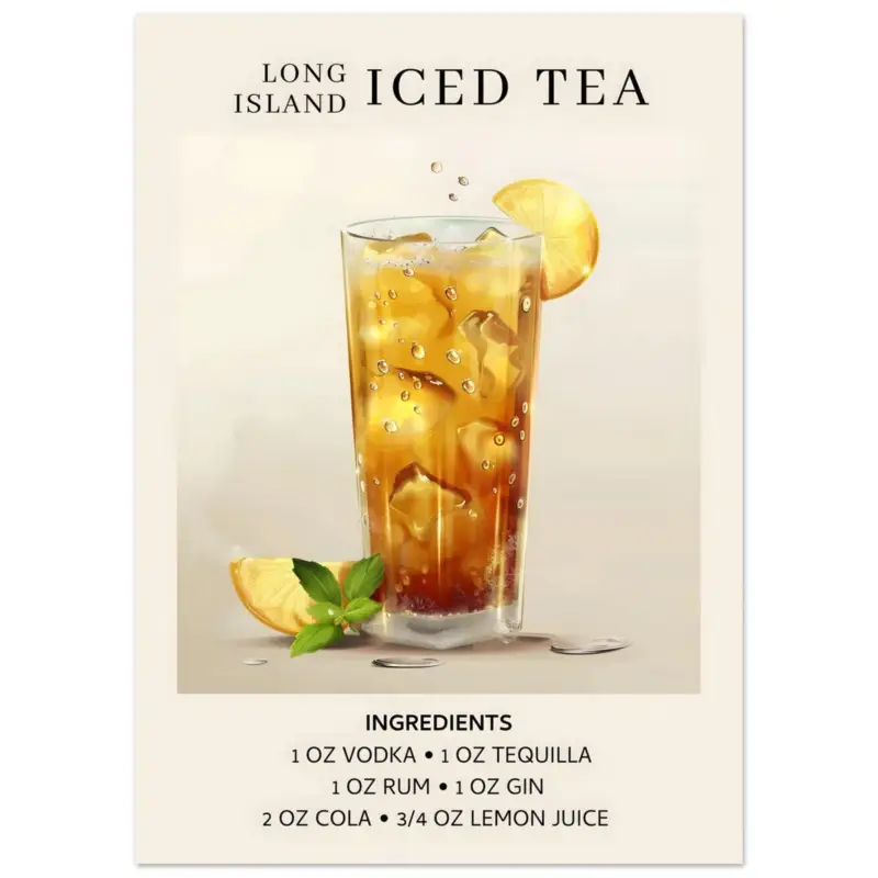 Acheter Direct Artfulprints Poster Long Island Iced Tea cocktail - Ingrediënten - 50x70 cm - Grijs