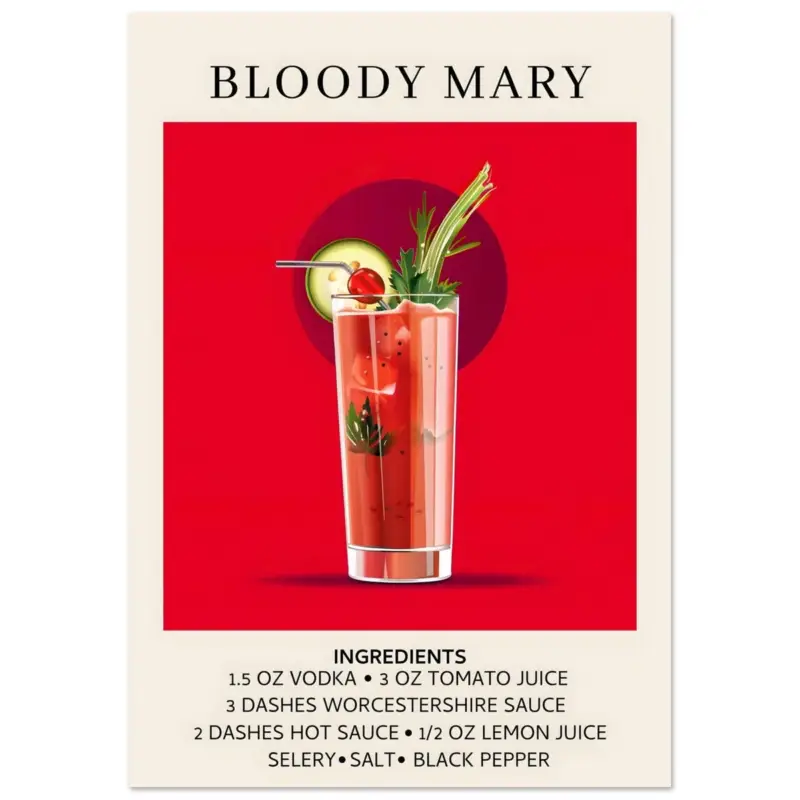 Acheter Direct Artfulprints Poster Bloody Mary cocktail - Ingrediënten - 70x100 cm - Rood