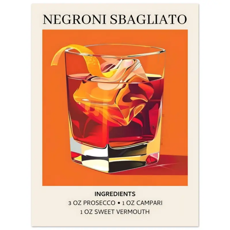 Vente Directe Artfulprints Poster Negroni Sbagliato cocktail - Ingrediënten - 30x40 cm - Oranje
