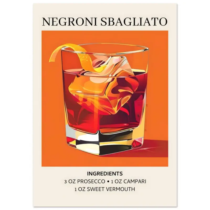 Vente Flash Artfulprints Poster Negroni Sbagliato cocktail - Ingrediënten - A4 21x29.7 cm - Oranje