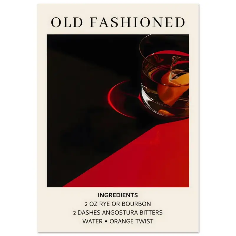 Vente Flash Artfulprints Poster Old Fashioned cocktail - Ingrediënten - A4 21x29.7 cm - Zwart