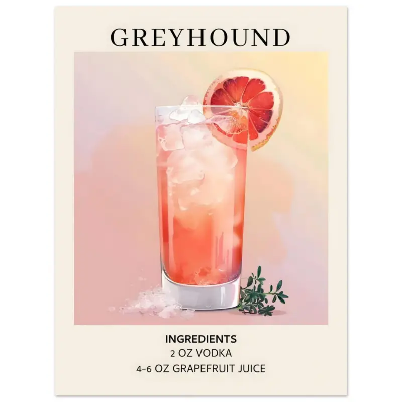 Vente Directe Artfulprints Poster Greyhound cocktail - Ingrediënten - 30x40 cm - Roze