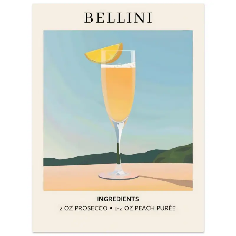 Achat Immédiat Artfulprints Poster Bellini cocktail - Ingrediënten - 30x40 cm - Geel