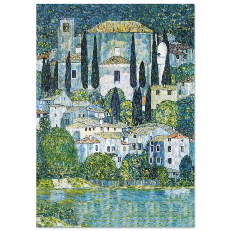 Achat Immédiat Artfulprints Poster Gustav Klimt - Church in Cassone - A4 21x29.7 cm - Donkergroen