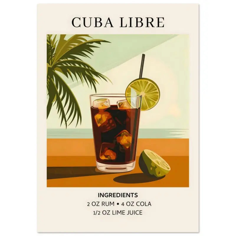 Acheter Direct Artfulprints Poster Cuba Libre cocktail - Ingrediënten - A4 21x29.7 cm - Bruin