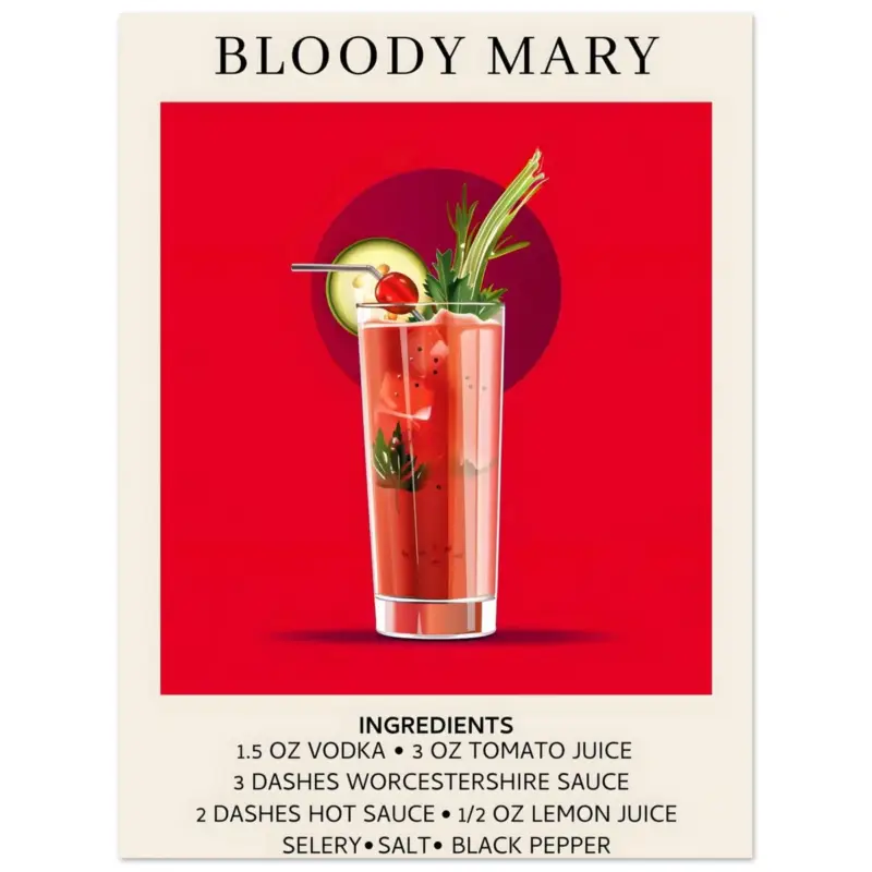 Acheter Direct Artfulprints Poster Bloody Mary cocktail - Ingrediënten - 30x40 cm - Rood
