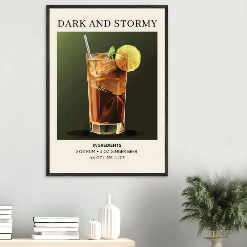 Achat Immédiat Artfulprints Poster Dark and Stormy cocktail - Ingrediënten - 70x100 cm - Donkergroen