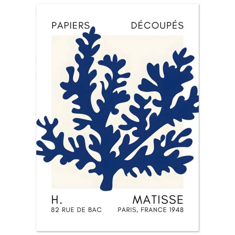 Acheter En Ligne Artfulprints Poster Matisse – Aqua bloom navy blue II - 50x70 cm - Blauw